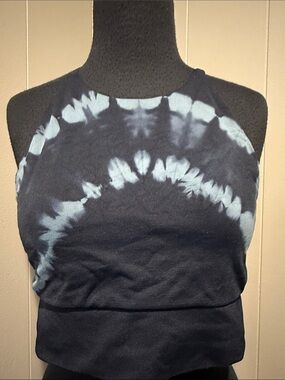 E JoyLab Women’s Small Navy Light Blue Tie-Dye High Neck Cropped Sports Bra
